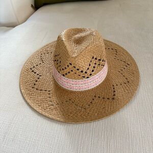 Straw Sun Hat with Pink Band